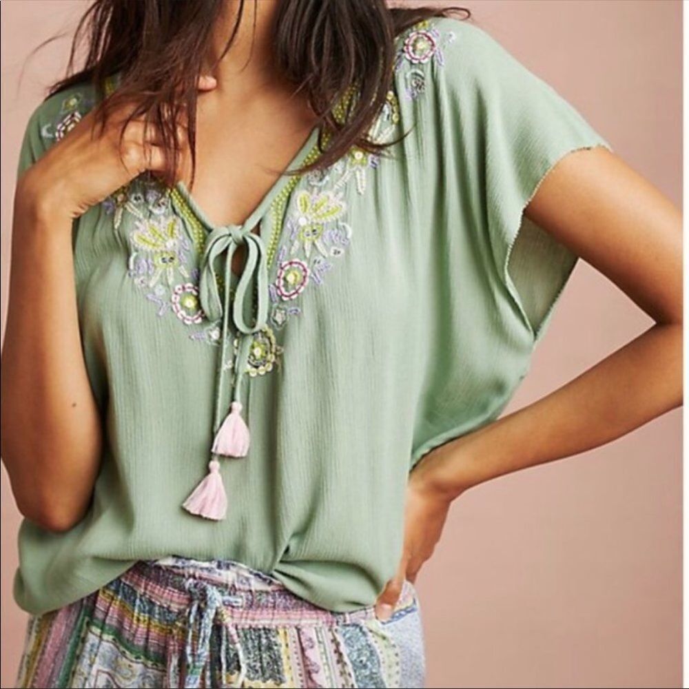 ANTHROPOLOGIE | FLOREAT Persephone Embroidered Sequin Tunic Top Women’s Size M
